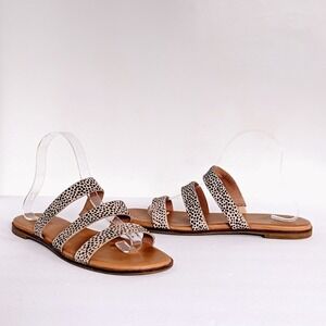 Madewell Sandals Llana Womens 10 Tan Black Animal Print Slides Calf Hair Flats